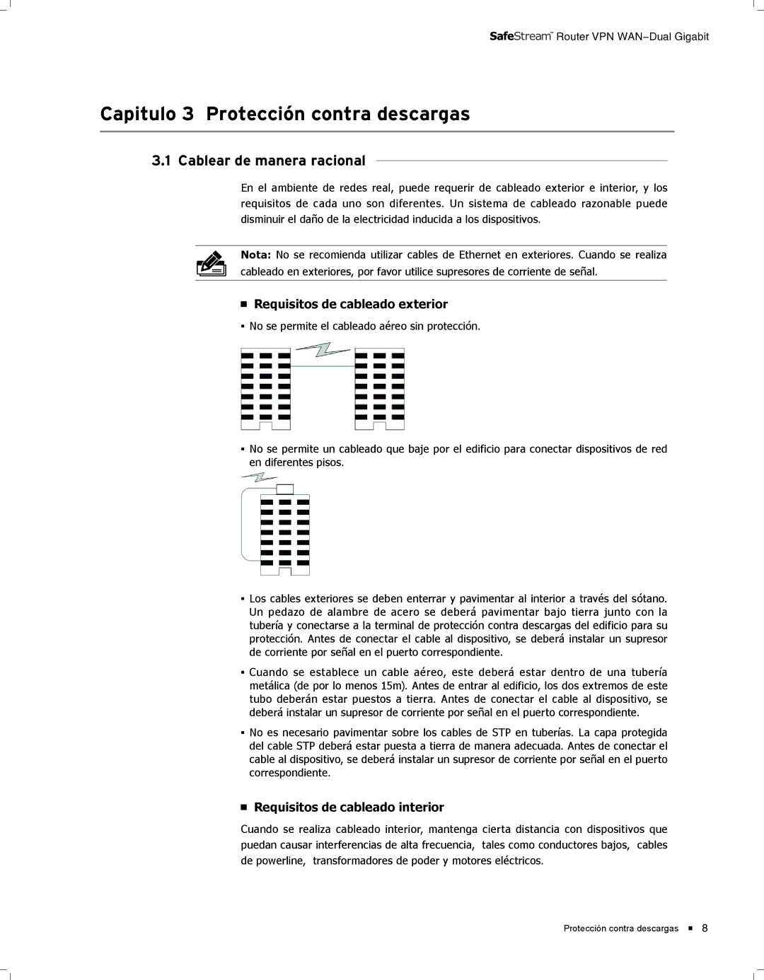 TP-Link TL-ER6120 CCCCCCCCCCCCProtección contra descargas, Cablear de manera racional, Requisitos de cableado exterior 