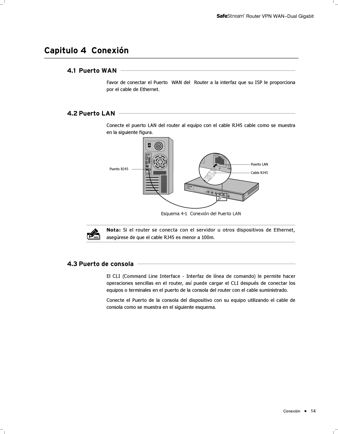 TP-Link TL-ER6120 manual CCCCCCCCCCCCConexión, Puerto WAN, 4444Puerto LAN, 4444Puerto de consola 