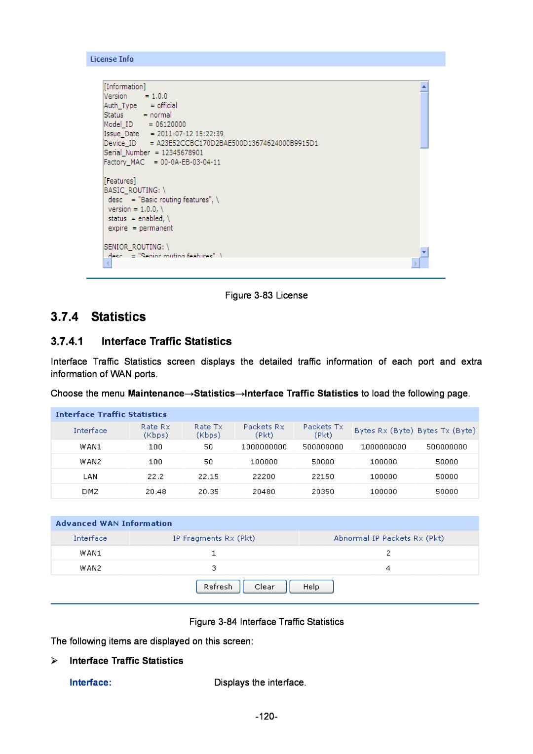 TP-Link TL-ER6120 manual ¾ Interface Traffic Statistics 