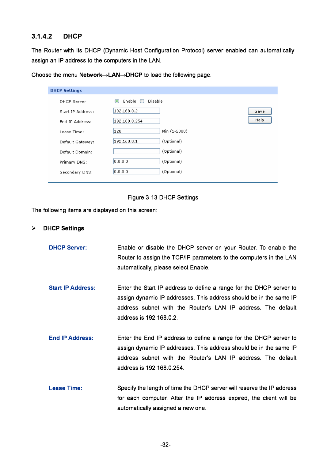 TP-Link TL-ER6120 manual Dhcp, ¾ DHCP Settings 