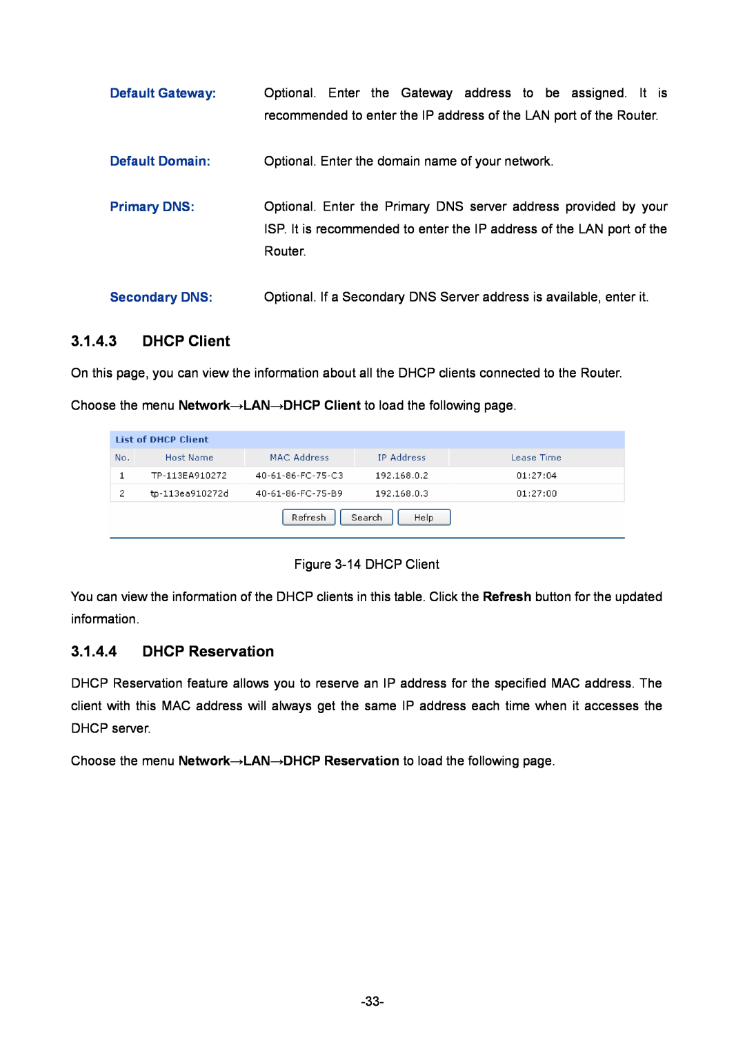 TP-Link TL-ER6120 manual DHCP Client, DHCP Reservation 