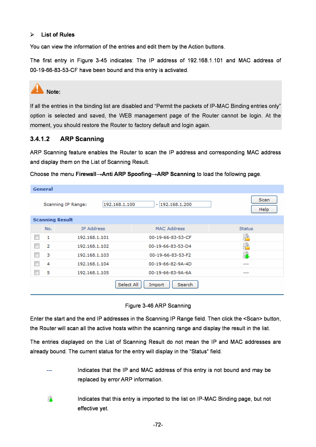 TP-Link TL-ER6120 manual ARP Scanning, ¾ List of Rules 