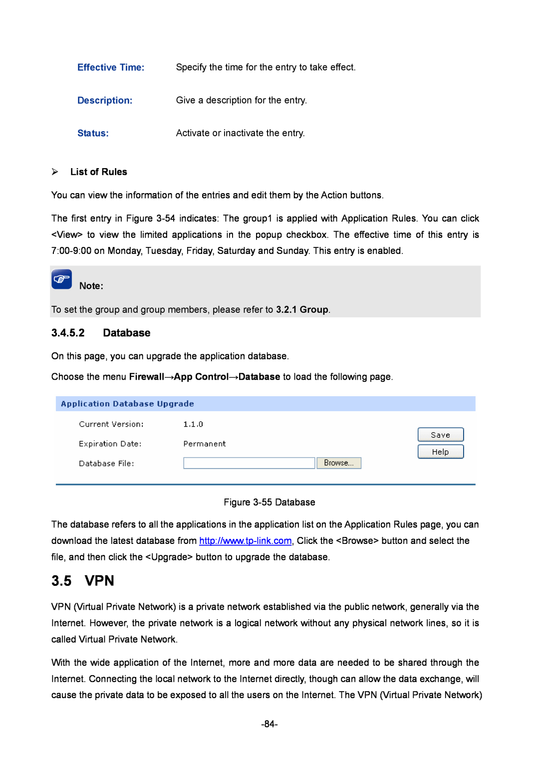 TP-Link TL-ER6120 manual 3.5 VPN, Database, ¾ List of Rules 