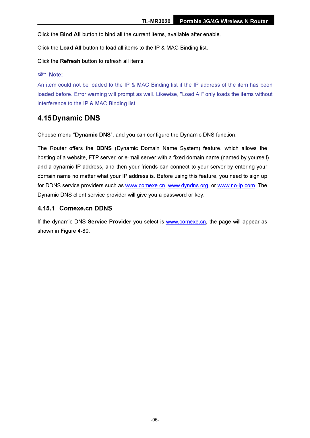 TP-Link TL-MR3020 manual 15Dynamic DNS, Comexe.cn Ddns 