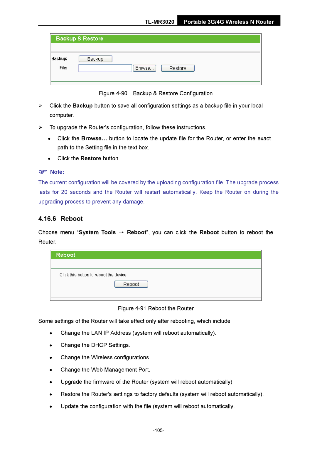 TP-Link TL-MR3020 manual Reboot 