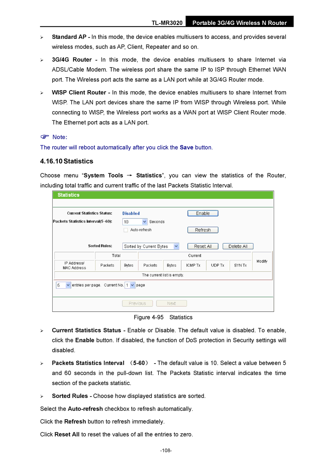 TP-Link TL-MR3020 manual Statistics 