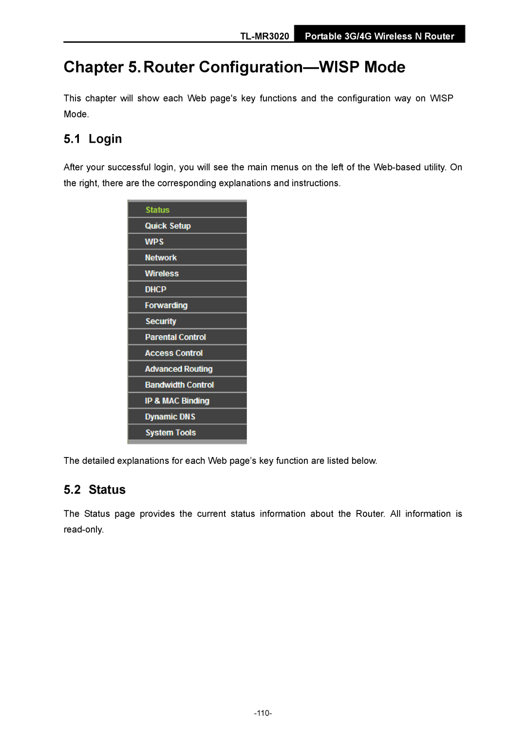 TP-Link TL-MR3020 manual Router Configuration-WISP Mode 