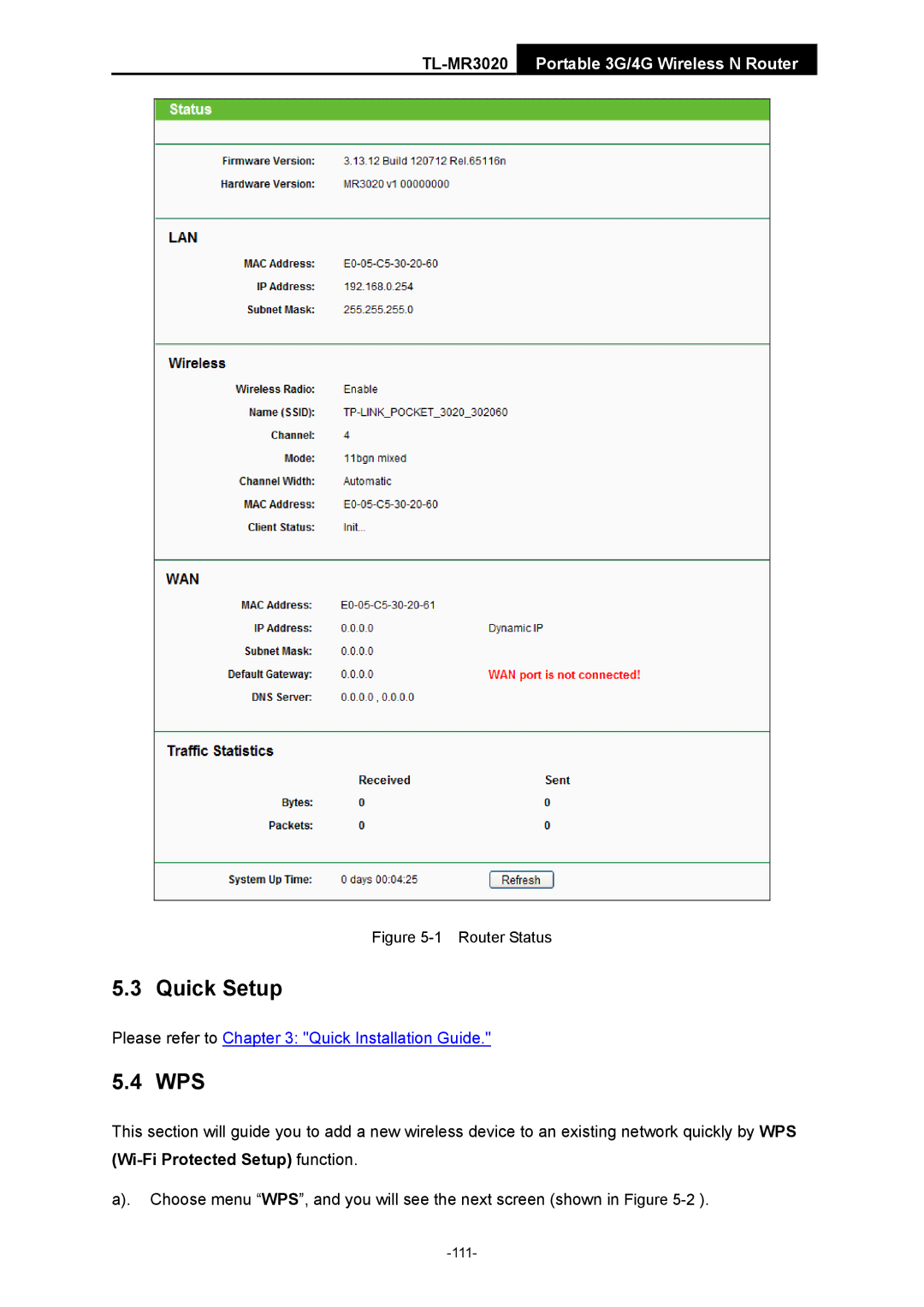 TP-Link TL-MR3020 manual Router Status 