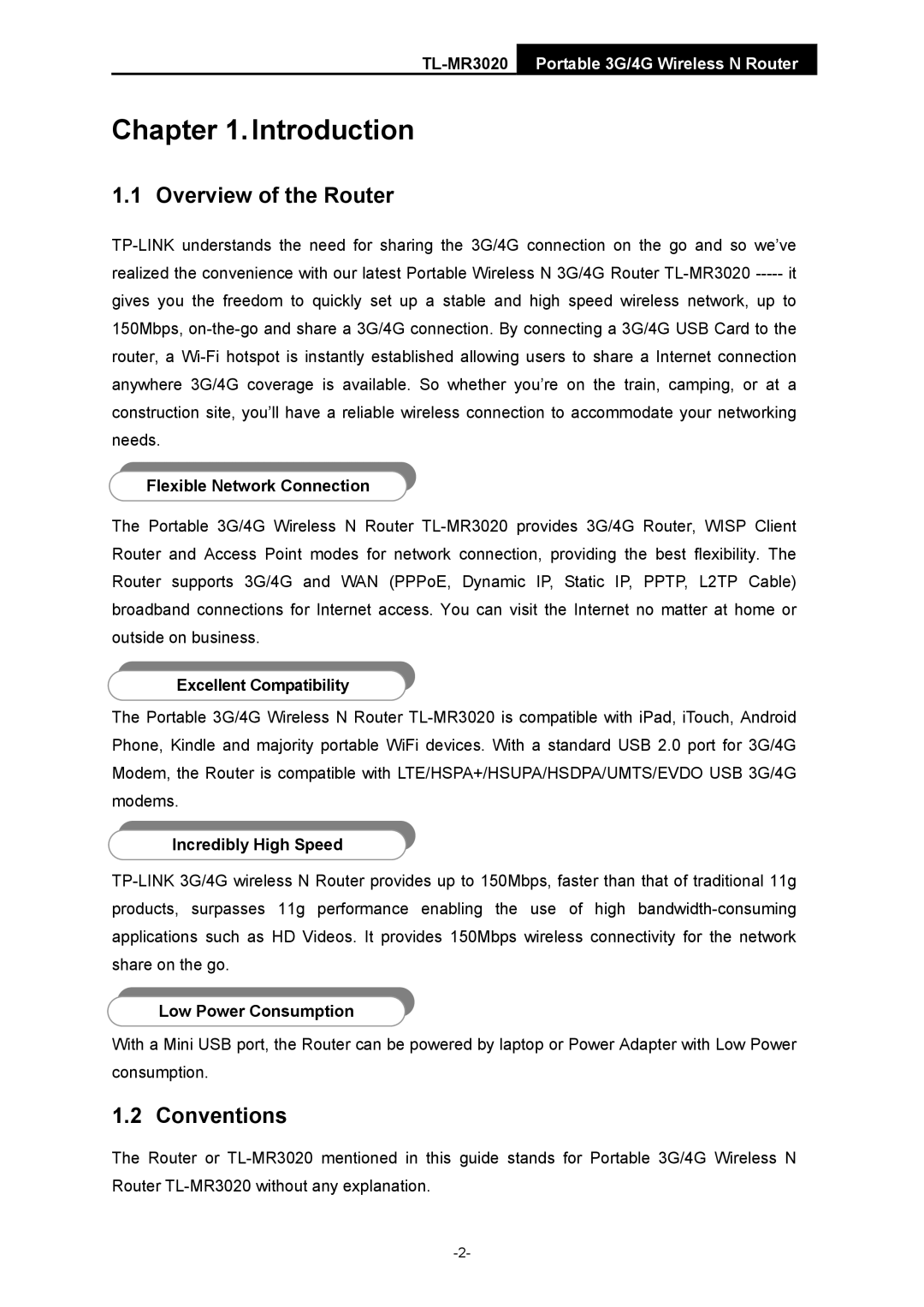 TP-Link TL-MR3020 manual Overview of the Router, Conventions 