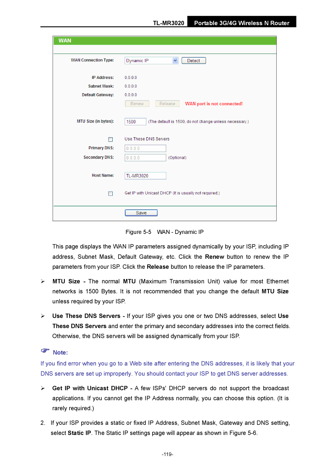 TP-Link TL-MR3020 manual WAN Dynamic IP 