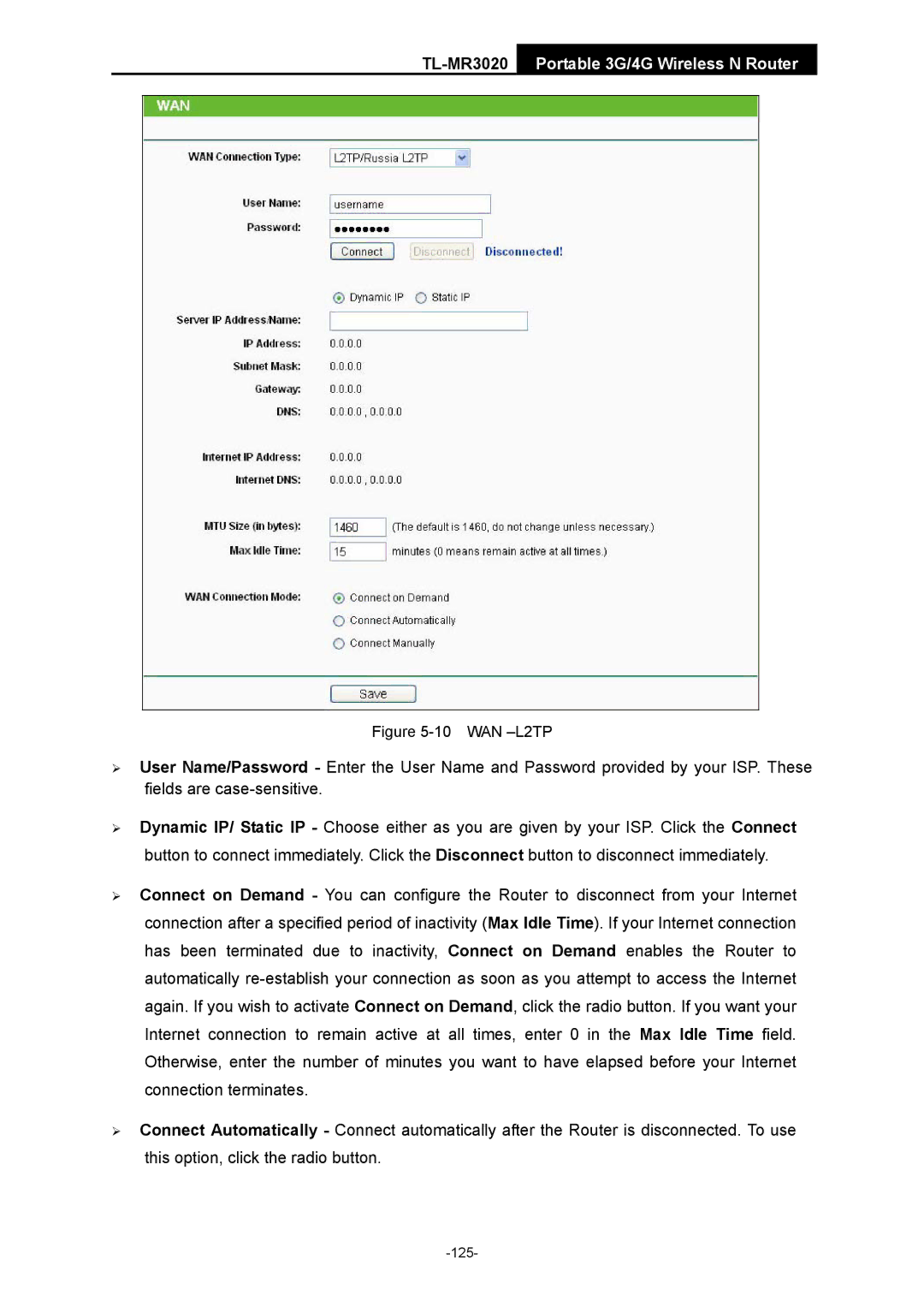 TP-Link TL-MR3020 manual WAN -L2TP 