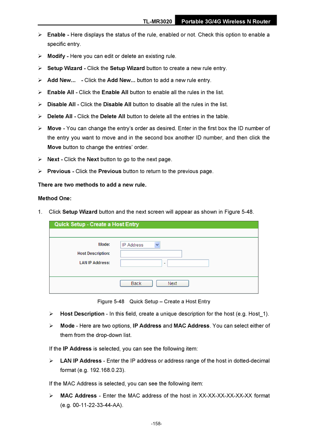 TP-Link TL-MR3020 manual Quick Setup Create a Host Entry 