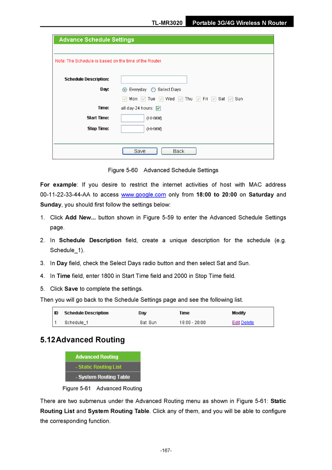 TP-Link TL-MR3020 manual Advanced Routing 