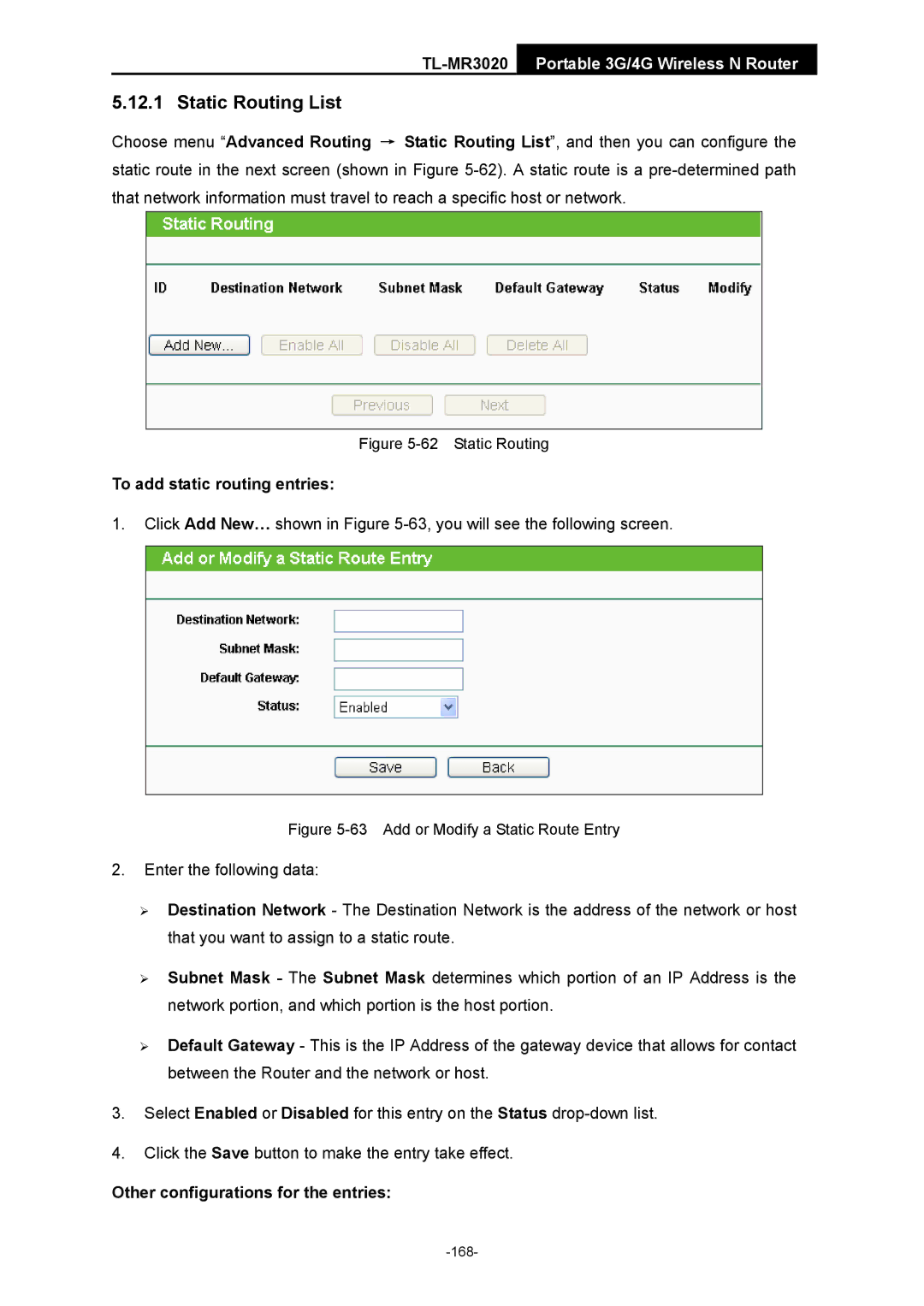 TP-Link TL-MR3020 manual Static Routing 