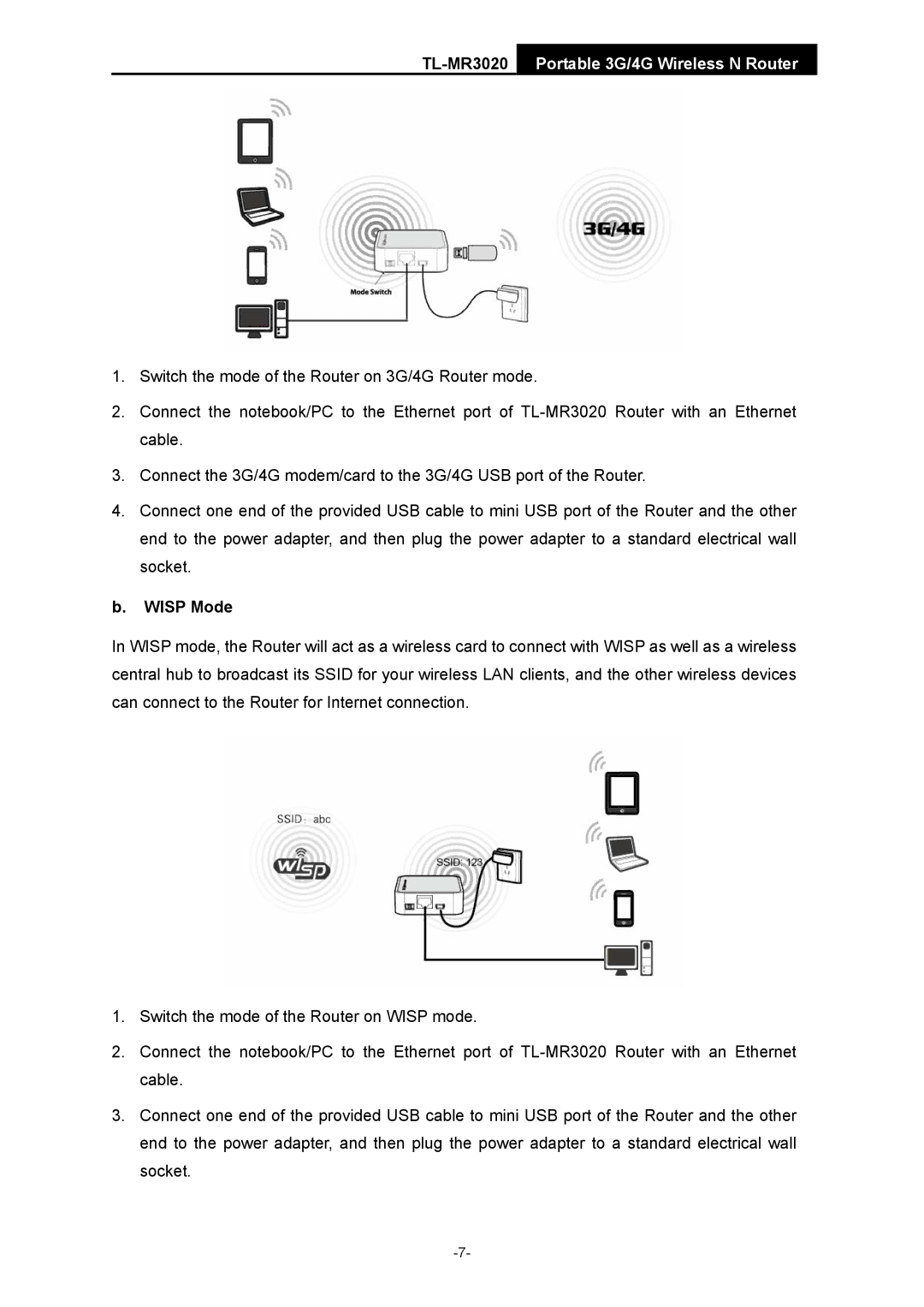 TP-Link TL-MR3020 manual Wisp Mode 