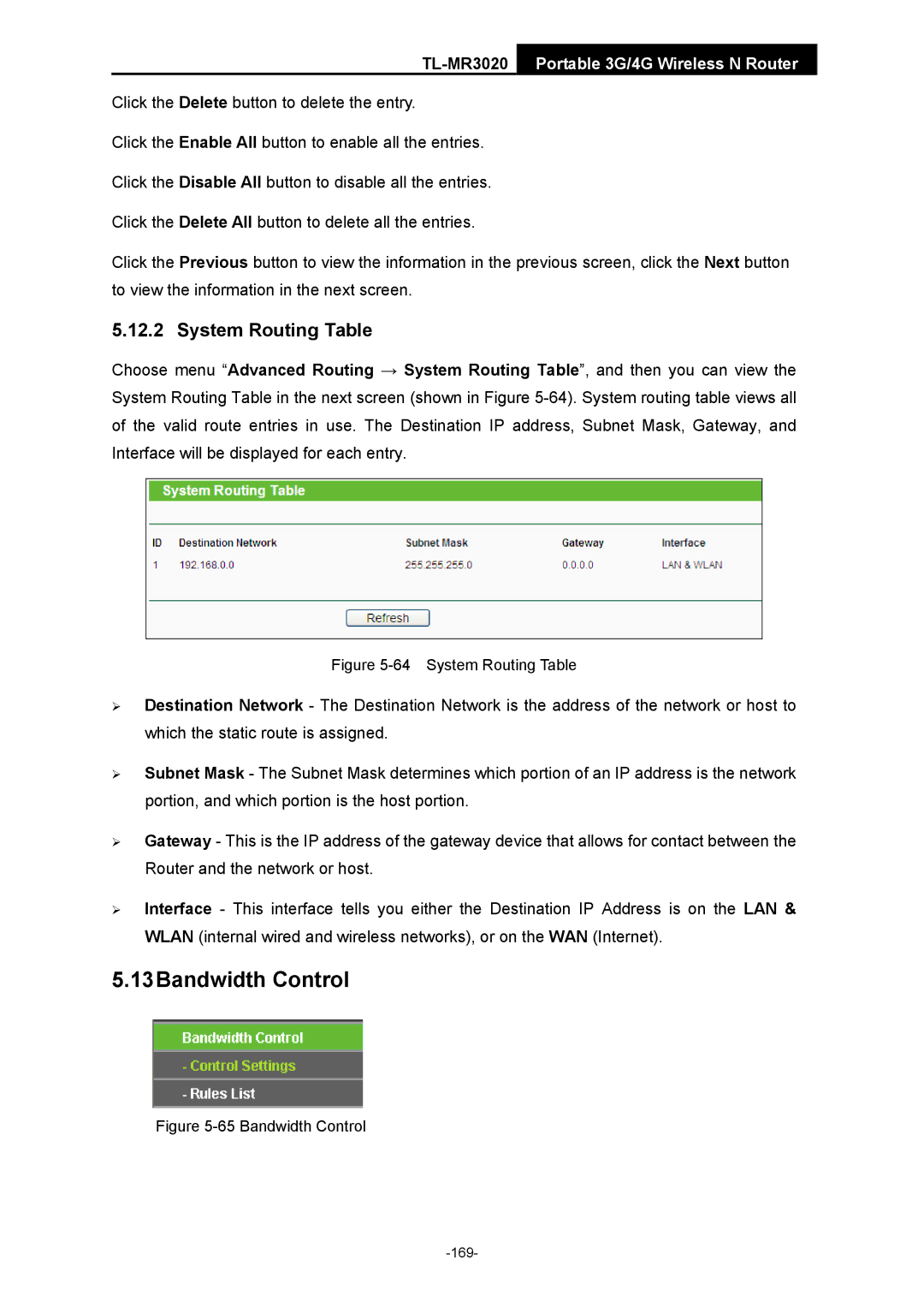 TP-Link TL-MR3020 manual System Routing Table 