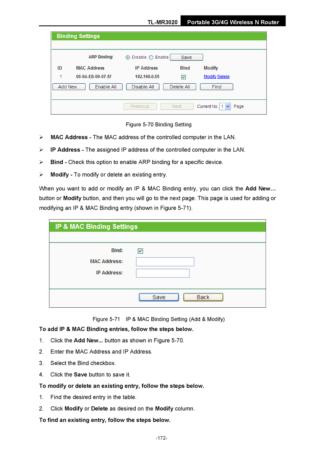 TP-Link TL-MR3020 manual Binding Setting 