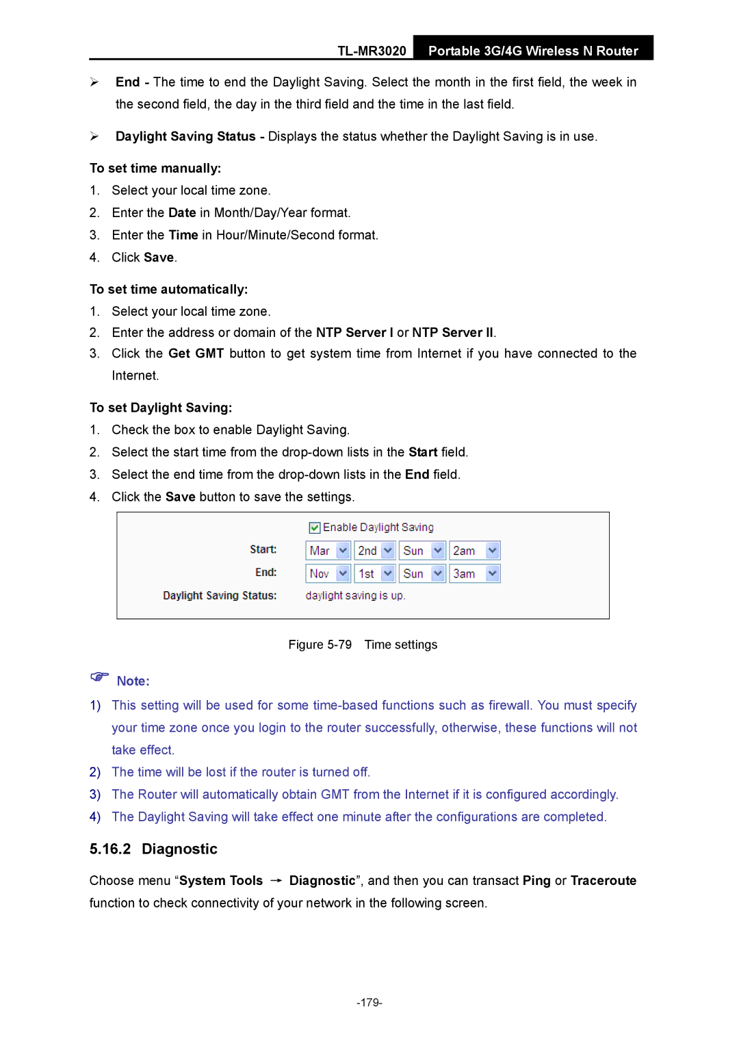 TP-Link TL-MR3020 manual Time settings 