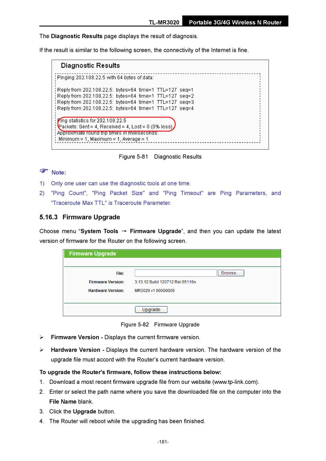 TP-Link TL-MR3020 manual Diagnostic Results 