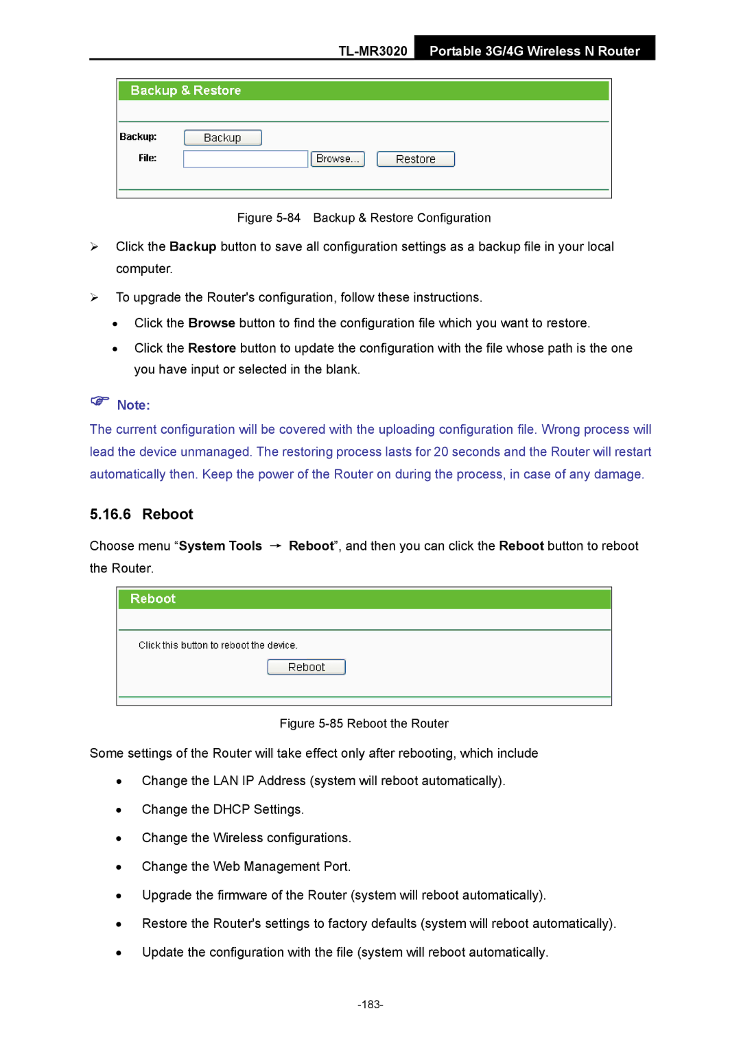 TP-Link TL-MR3020 manual Backup & Restore Configuration 