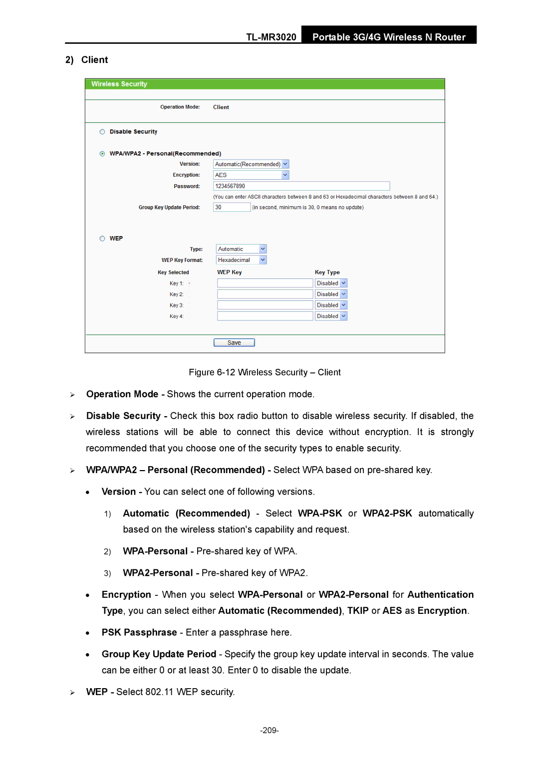 TP-Link TL-MR3020 manual Wireless Security Client 