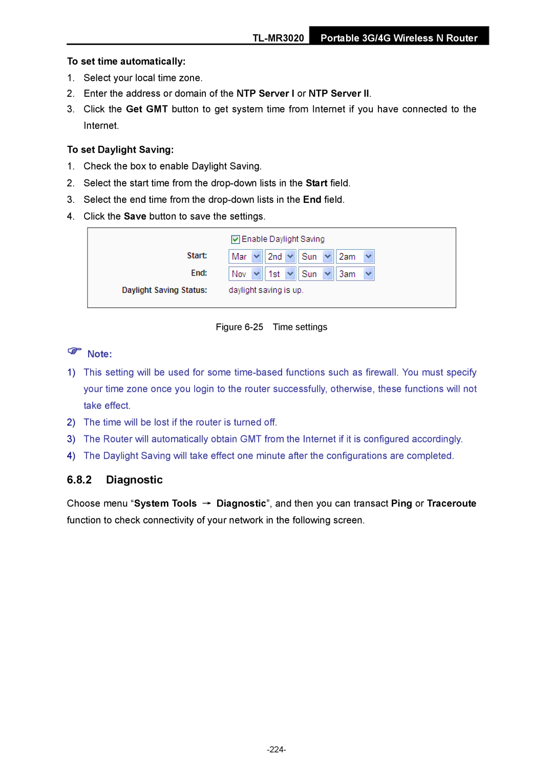 TP-Link TL-MR3020 manual Time settings 