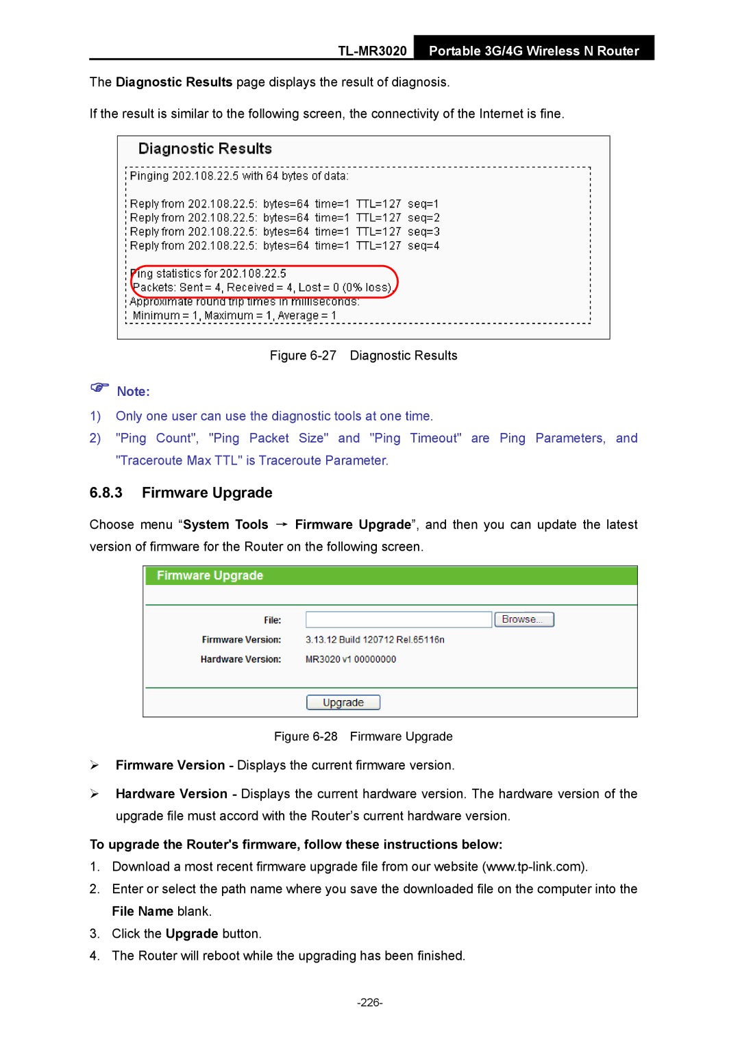 TP-Link TL-MR3020 manual Diagnostic Results 