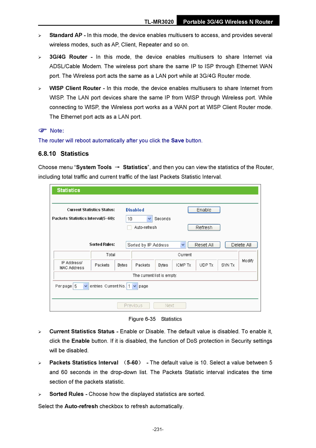 TP-Link TL-MR3020 manual Statistics 