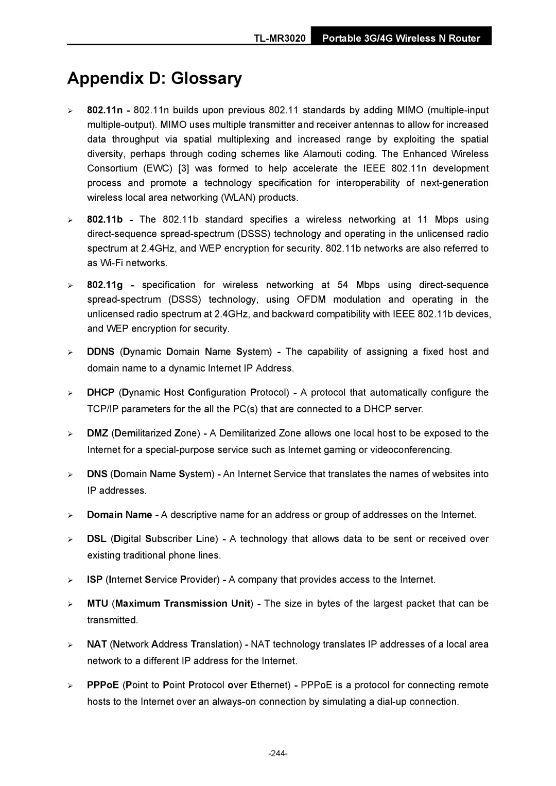 TP-Link TL-MR3020 manual Appendix D Glossary 