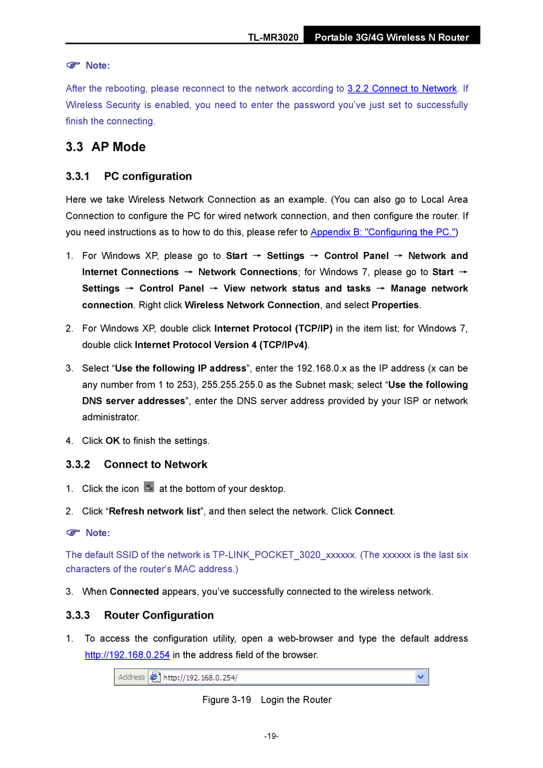 TP-Link TL-MR3020 manual AP Mode, Login the Router 