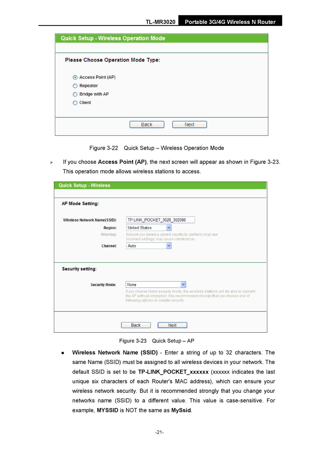 TP-Link TL-MR3020 manual Quick Setup AP 