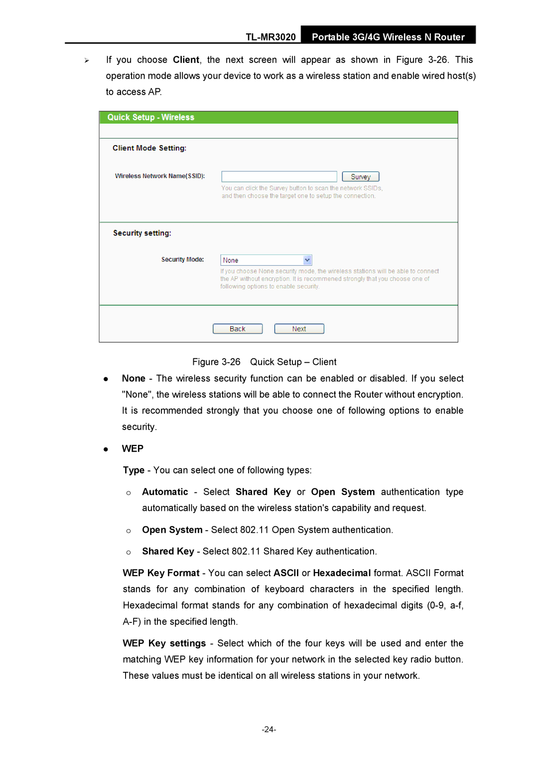 TP-Link TL-MR3020 manual Wep 