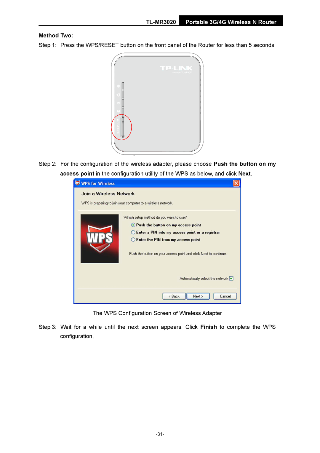 TP-Link TL-MR3020 manual Method Two 