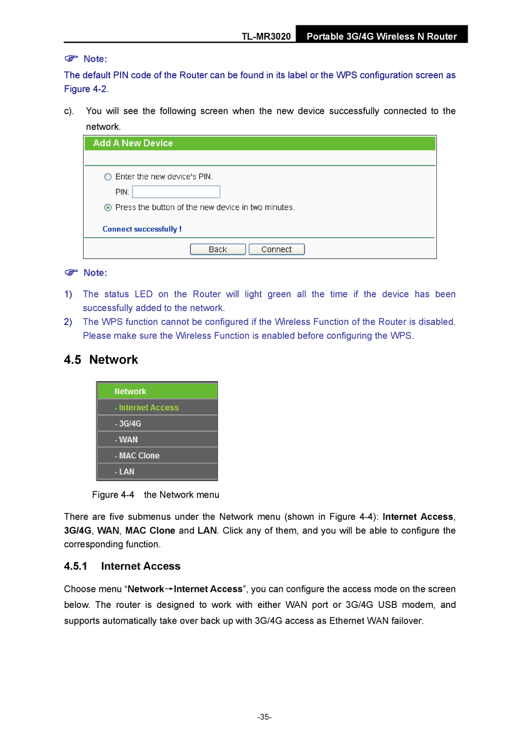 TP-Link TL-MR3020 manual Network, Internet Access 