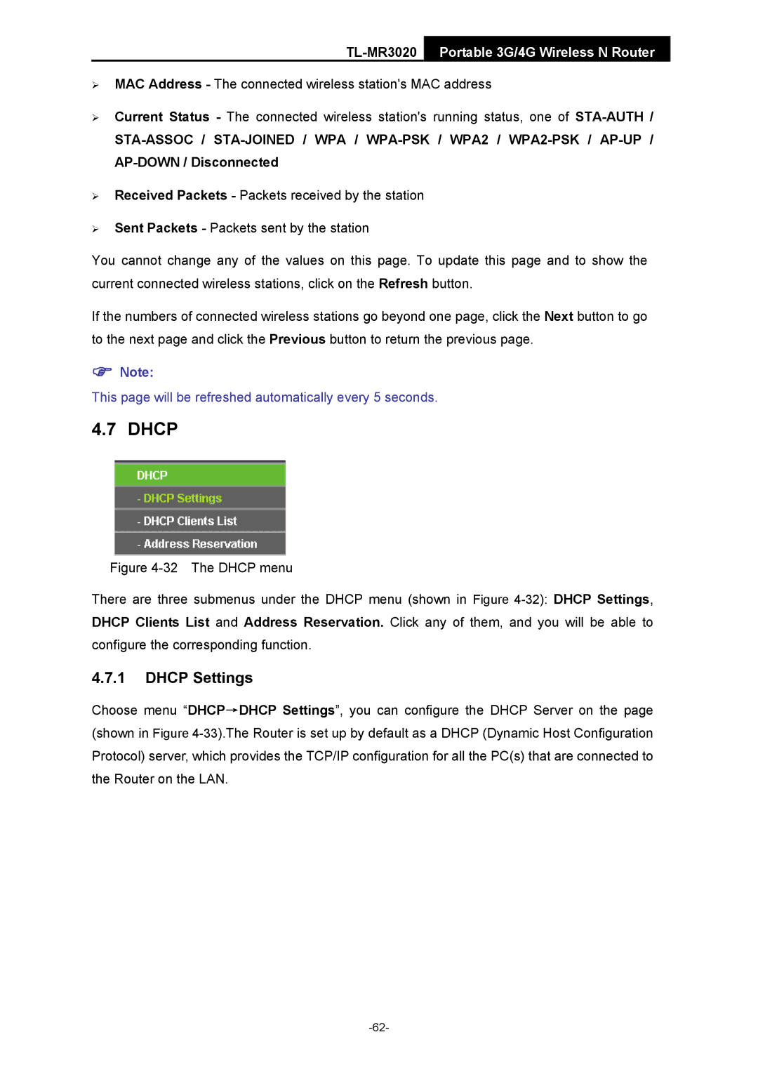 TP-Link TL-MR3020 manual Dhcp Settings 