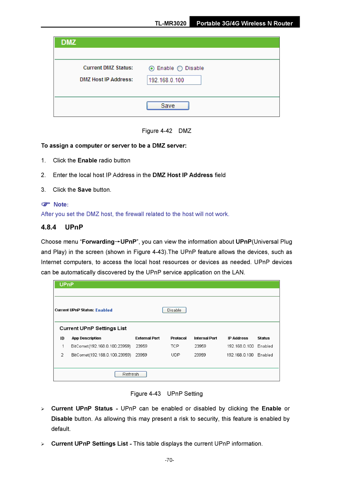 TP-Link TL-MR3020 manual UPnP, To assign a computer or server to be a DMZ server 