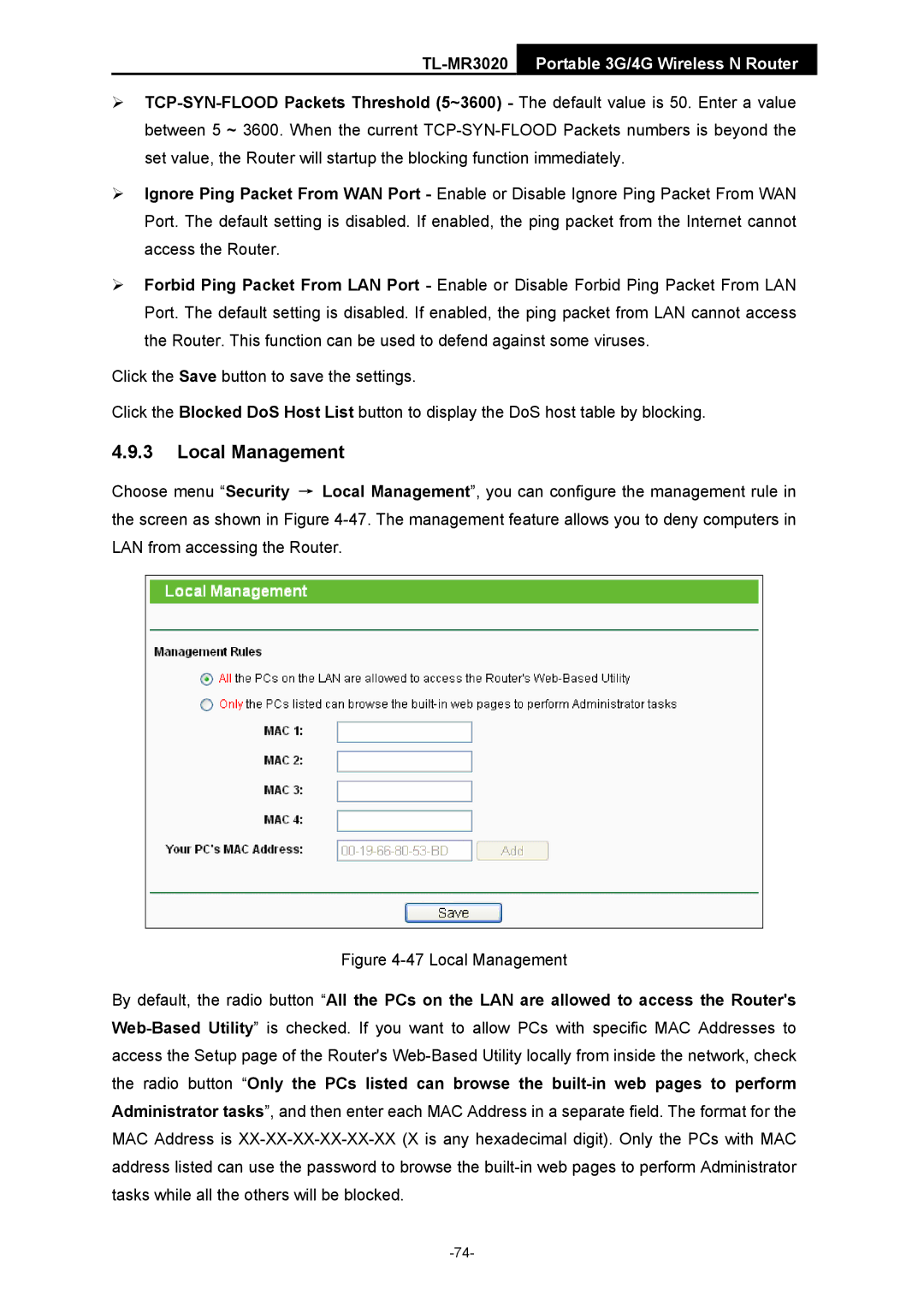 TP-Link TL-MR3020 manual Local Management 