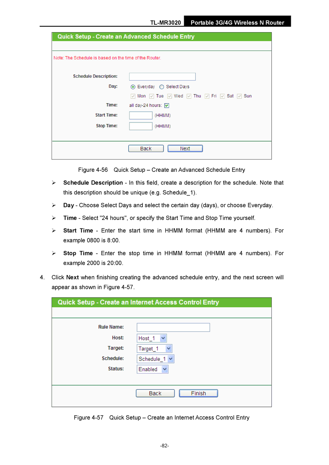 TP-Link TL-MR3020 manual Quick Setup Create an Internet Access Control Entry 