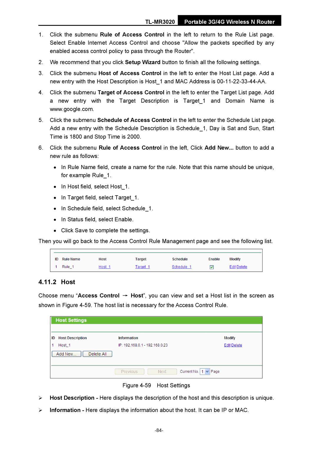 TP-Link TL-MR3020 manual Host 