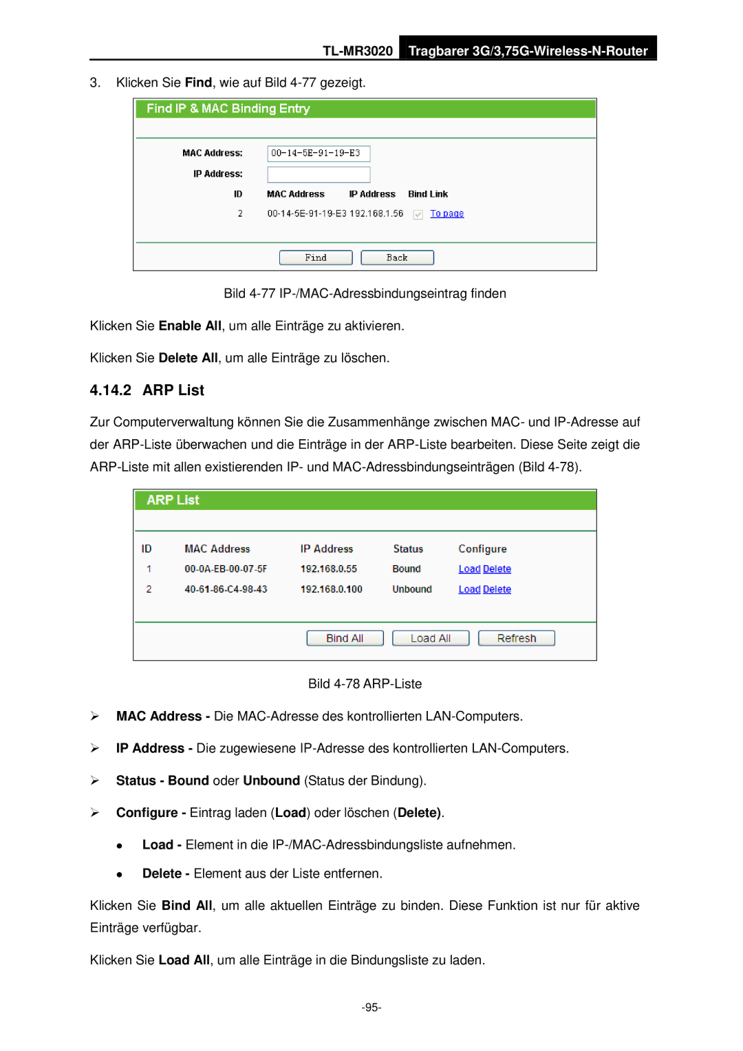 TP-Link TL-MR3020 manual ARP List 