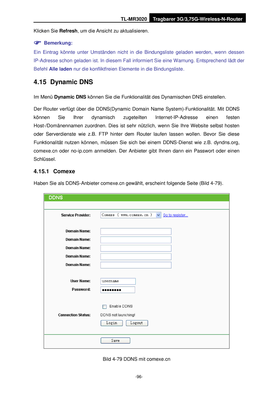 TP-Link TL-MR3020 manual Dynamic DNS, Comexe 