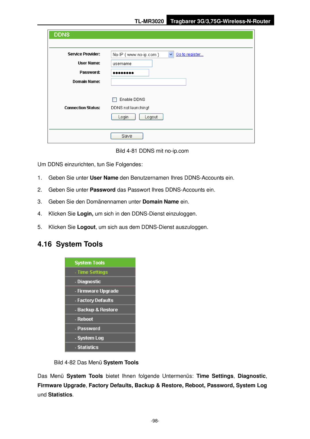 TP-Link TL-MR3020 manual System Tools 