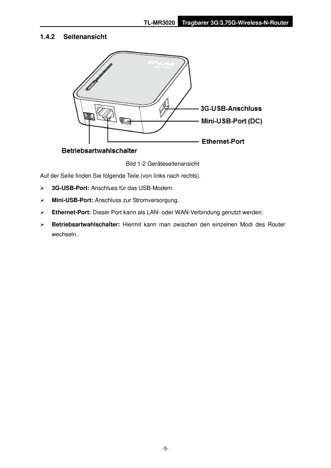 TP-Link TL-MR3020 manual Seitenansicht 