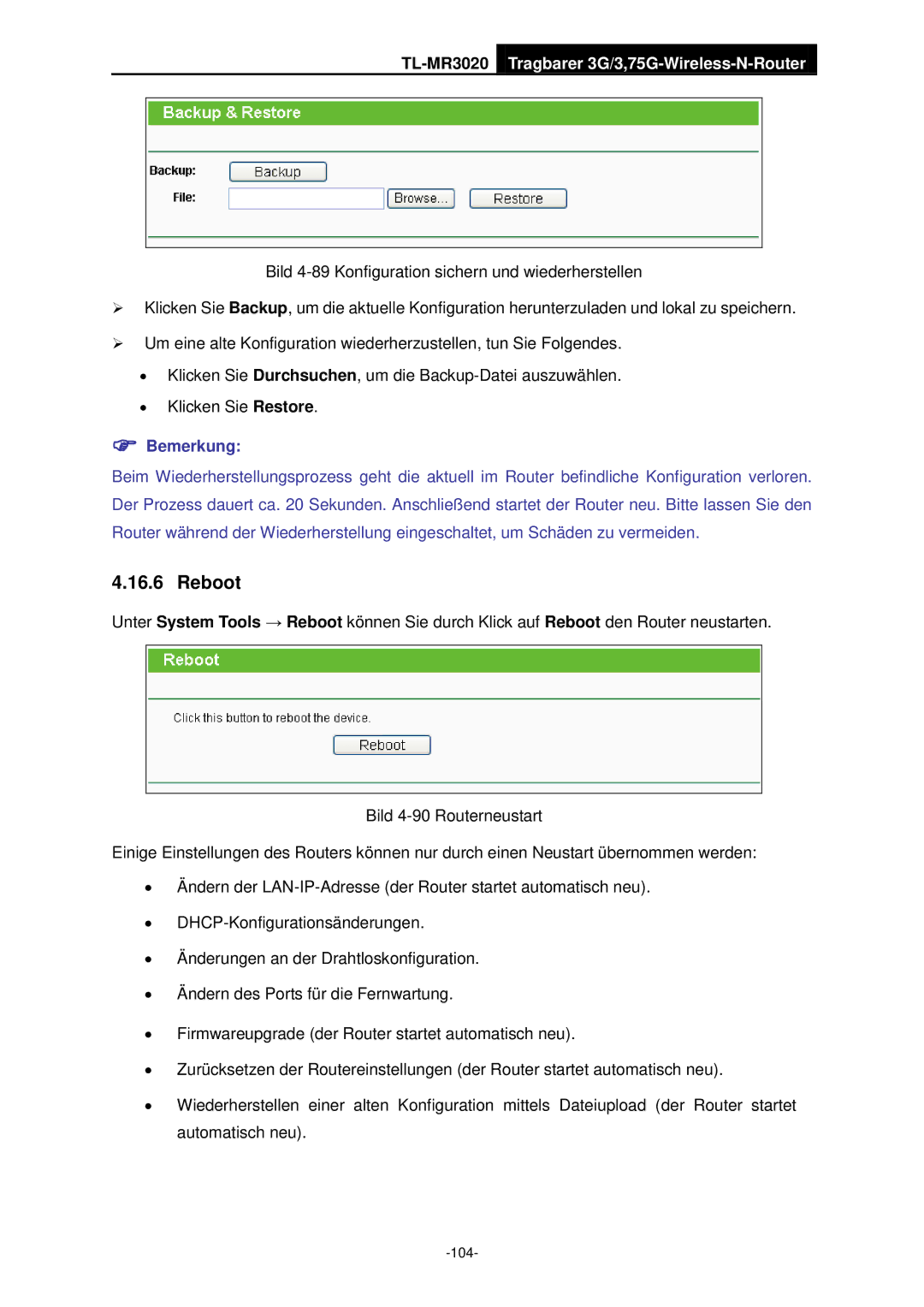 TP-Link TL-MR3020 manual Reboot 