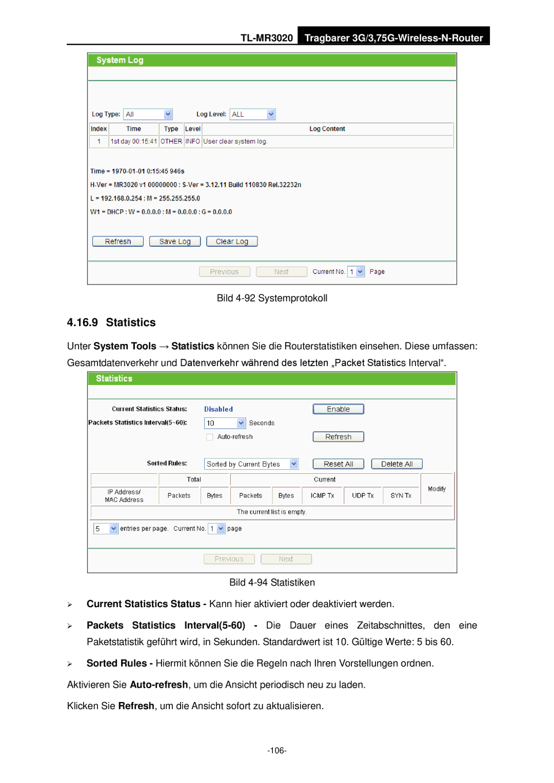 TP-Link TL-MR3020 manual Statistics 