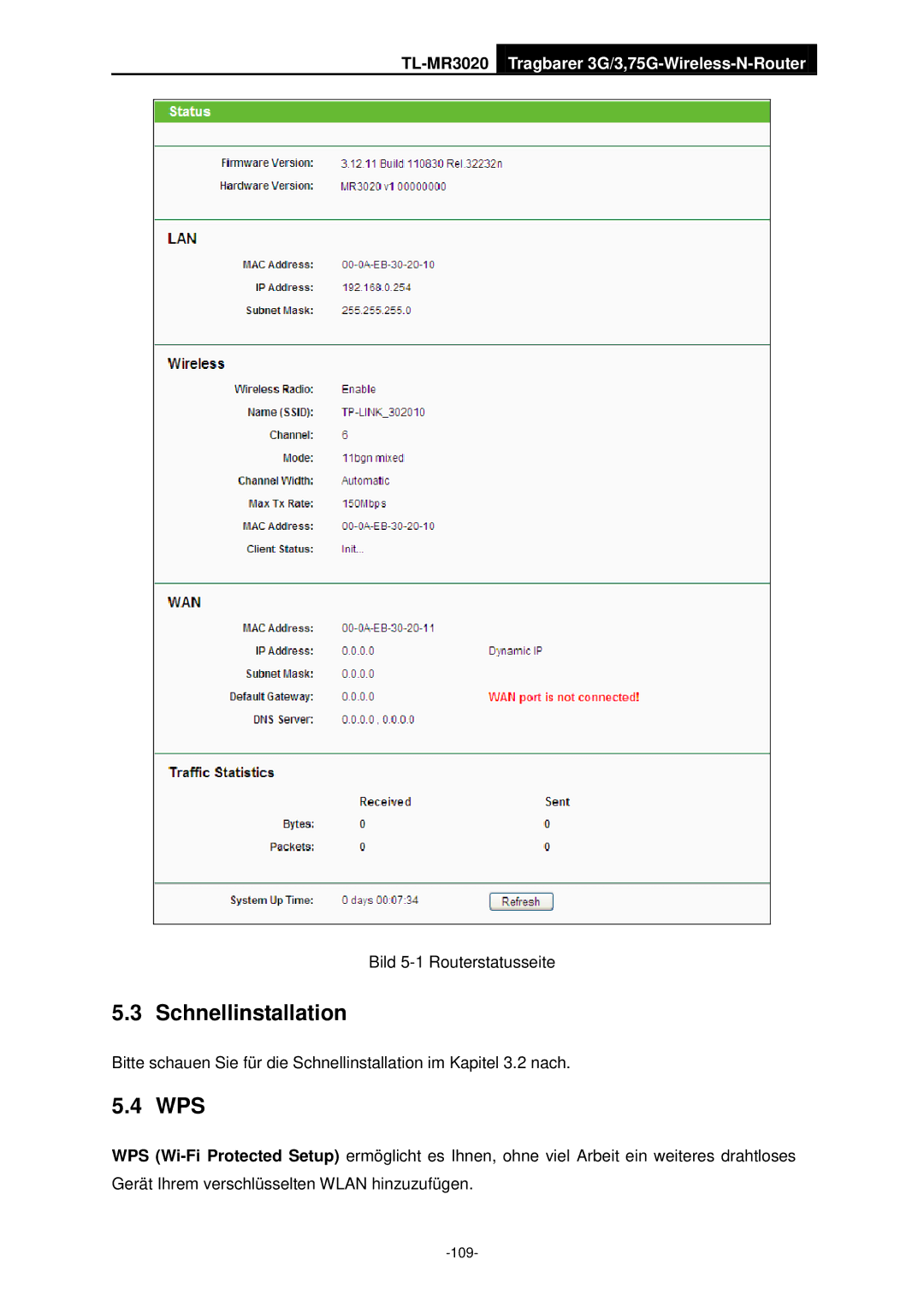 TP-Link TL-MR3020 manual Schnellinstallation, Wps 