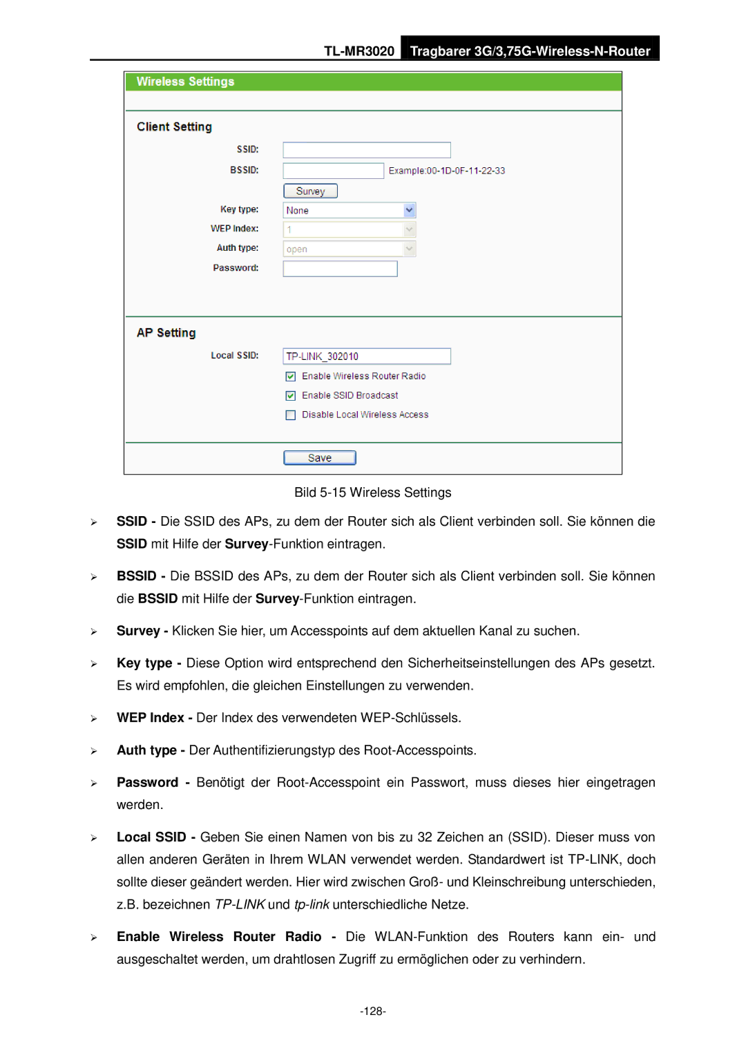 TP-Link TL-MR3020 manual 128 