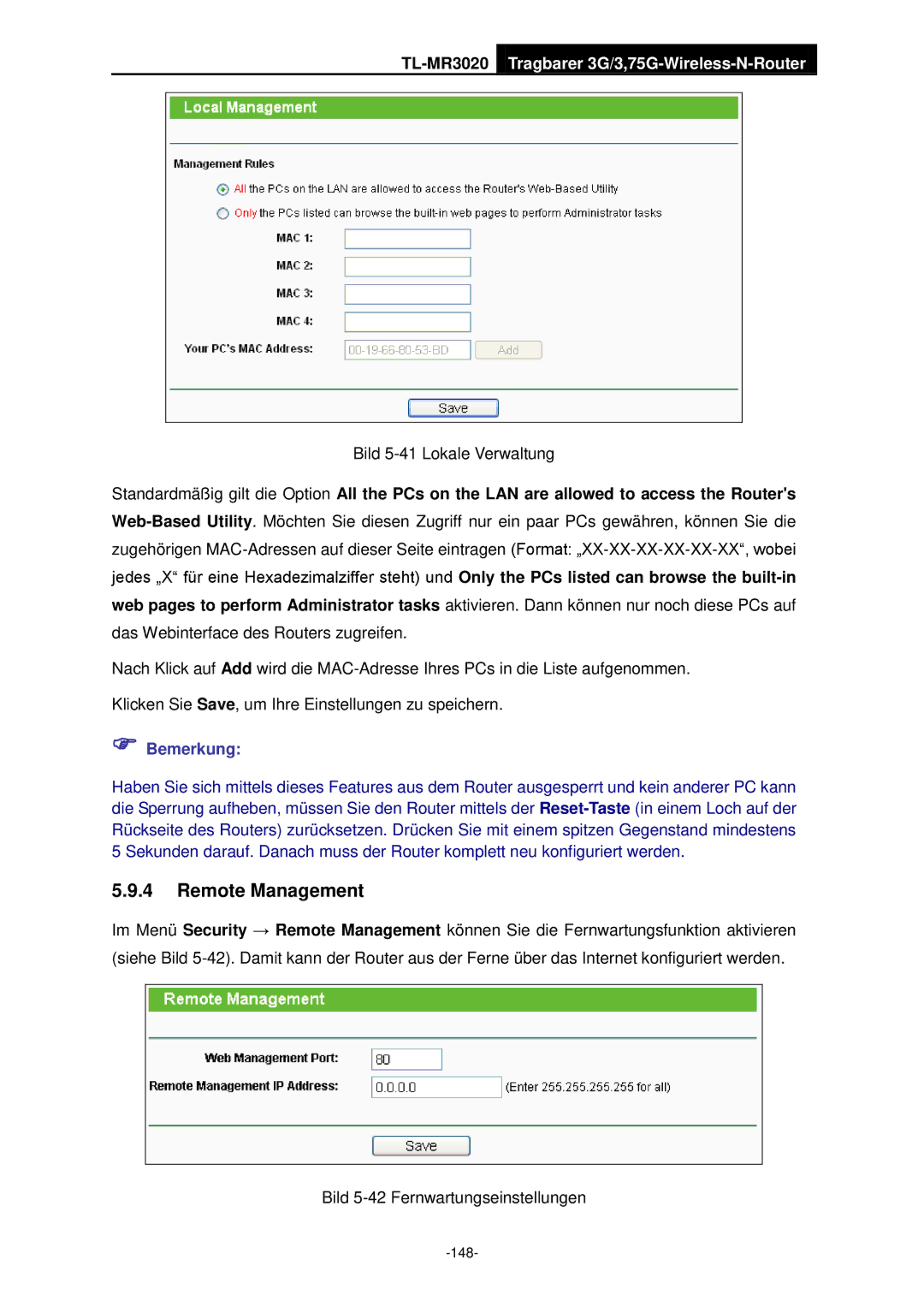 TP-Link TL-MR3020 manual Bild 5-41 Lokale Verwaltung 