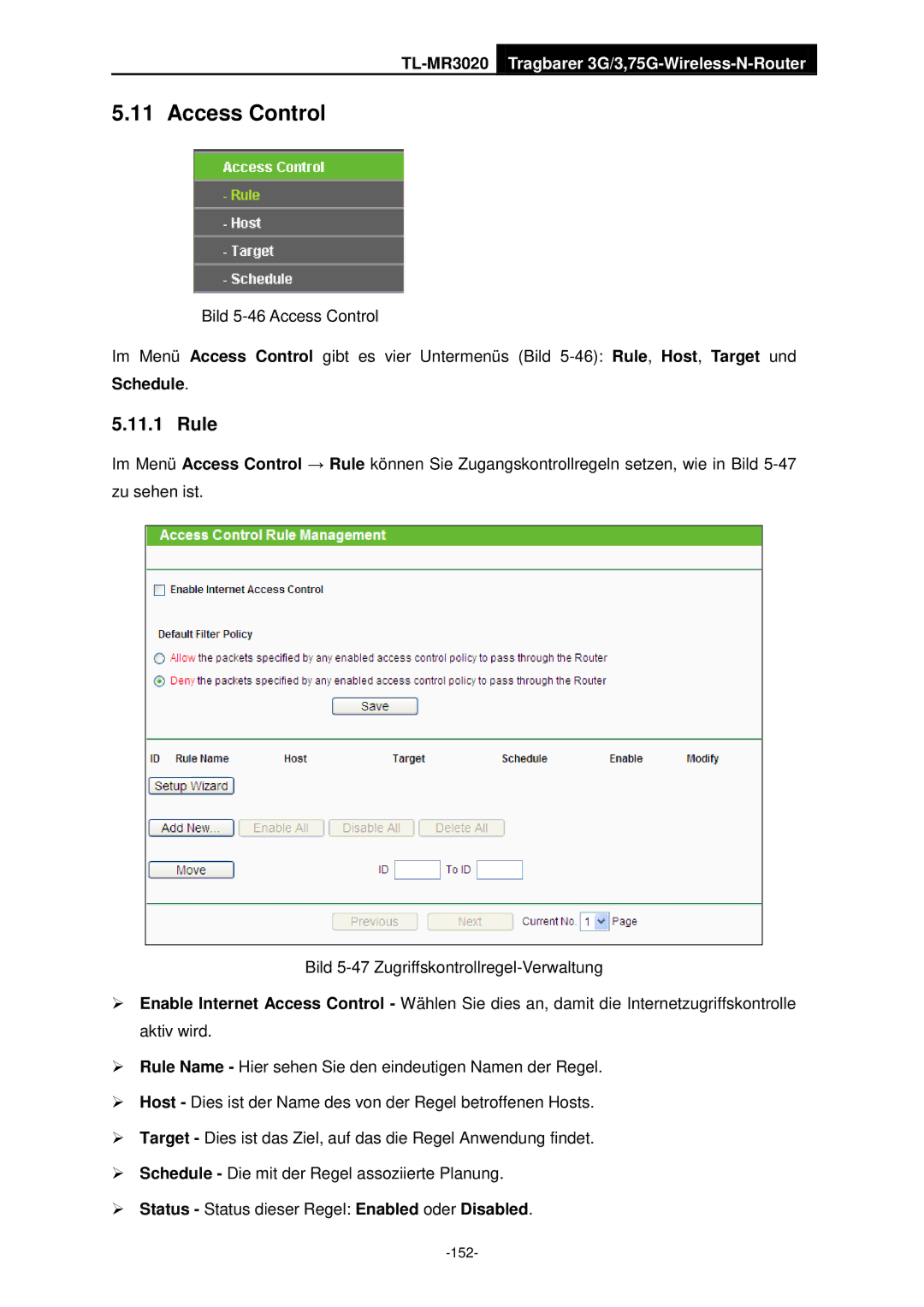 TP-Link TL-MR3020 manual Access Control, Rule 