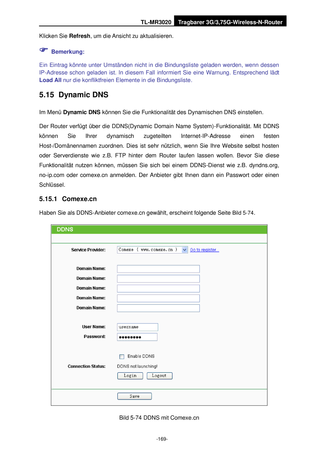 TP-Link TL-MR3020 manual Dynamic DNS, Comexe.cn 